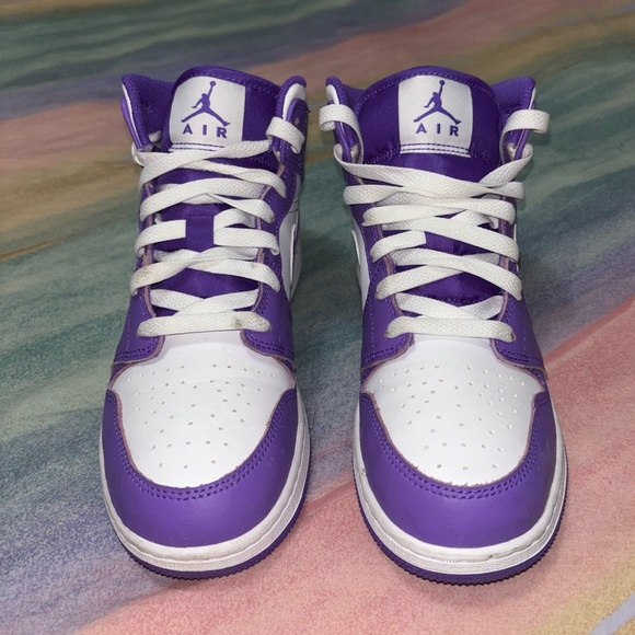 Nike Air Jordan 1 Mid Purple Venom Size 6Y / women’s 7.5 - Picture 4 of 10